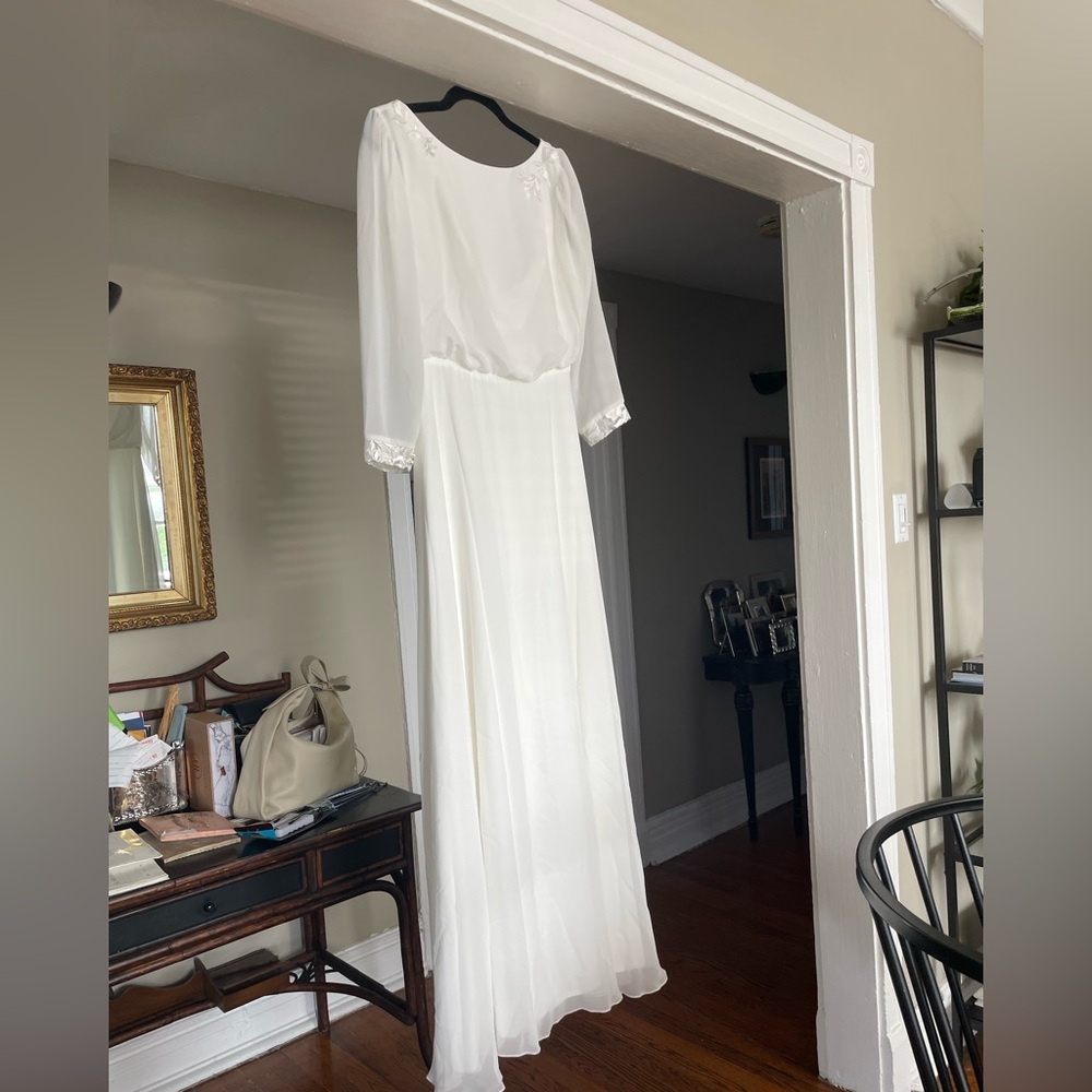 Minimalist wedding gown with Silver Embellishments made by Piondress